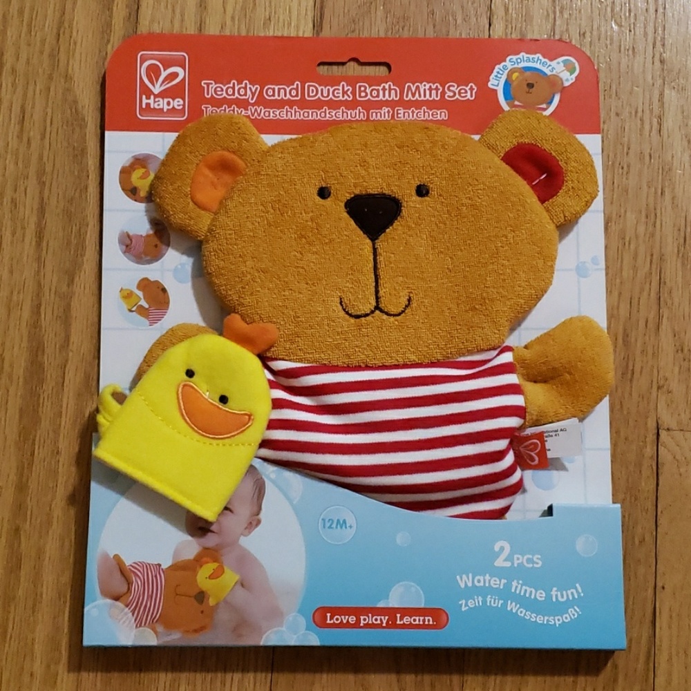 Teddy and Duck Bath Mitt Set